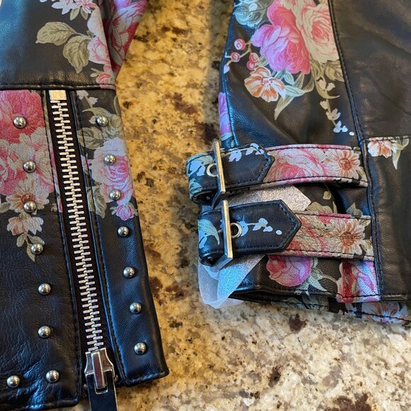 NWT Walter Baker Floral Black Leather Jacket Size M - Picture 5 of 7